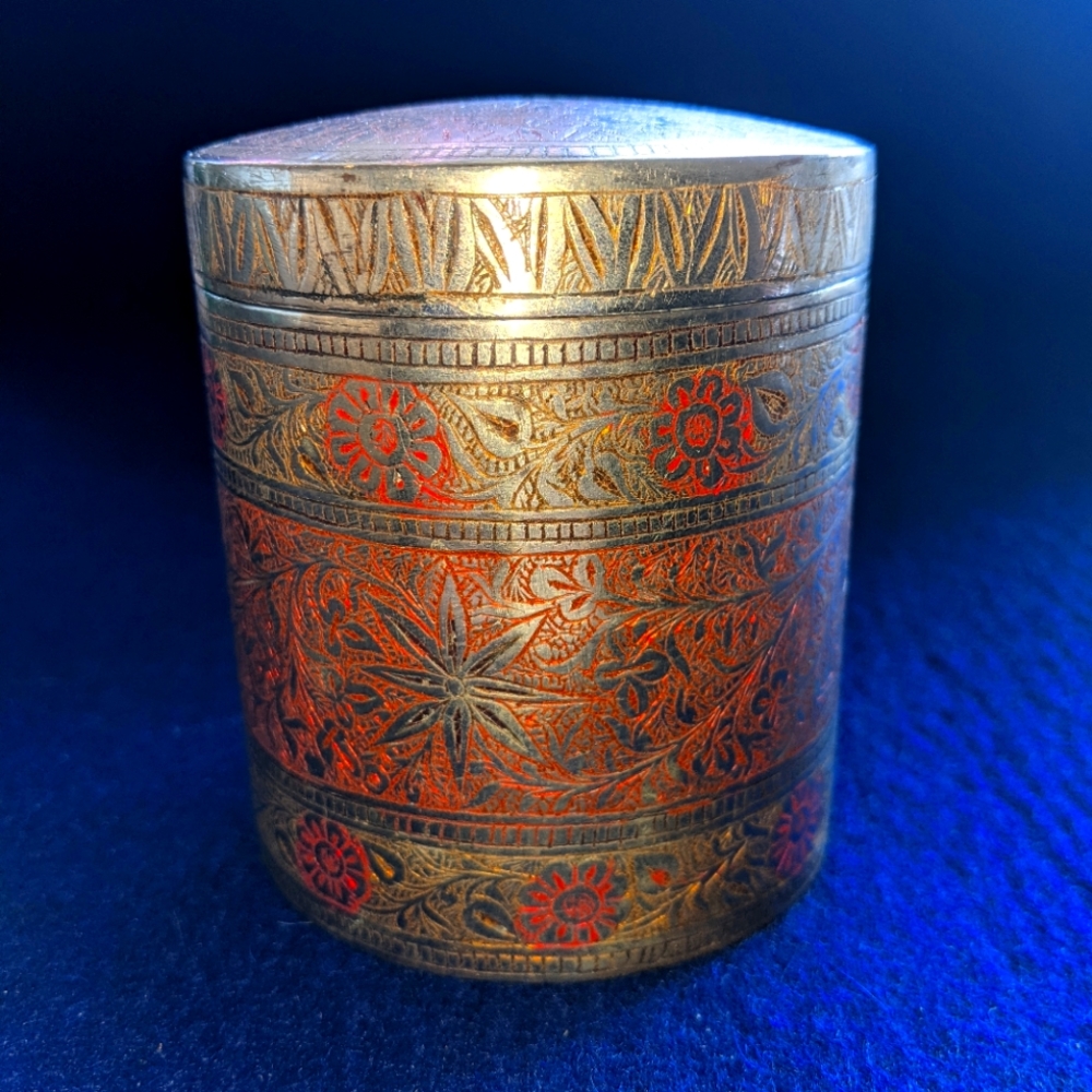 Etched Silver Brass Container